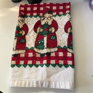 3/$15 Vintage Royal Terry Three Santa Claus Christmas Kitchen Towel (Pink Stain)